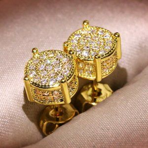 NEW 18K Yellow Gold Diamond All Around Earrings